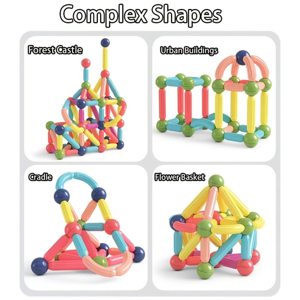 62-Piece Magnetic Stick and Ball Building Set with Multicolor Curved Rods and Round Connectors — image 6