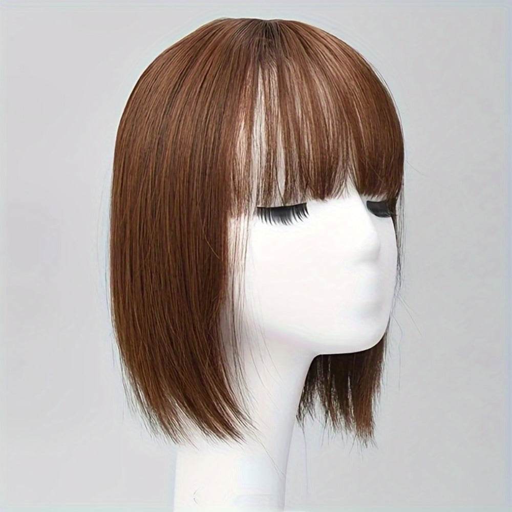 Hair Topper with Bangs for Women Thinning Hair Crown Coverage 10 Inch Lightweight Clip In Top Wig Volume Boost Black Dark Bro