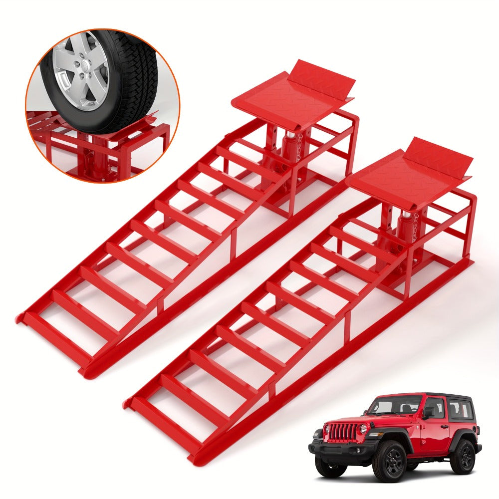Hydraulic Car Ramps 2-Pack 11050 LBS 5T – Heavy Duty Iron Vehicle Lift Ramp 9"-14.2" for Oil Changes, Jack Support & Auto Mai