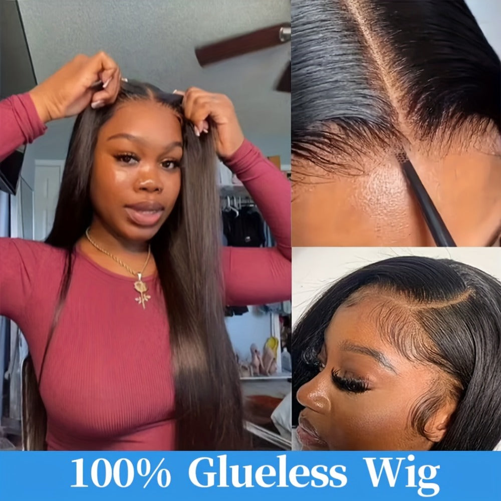 Wig Bone-Straight Glueless Human Hair in Natural Black, 10-34 Inch Options with Pre-Cut 6x4.5 Lace — image 17