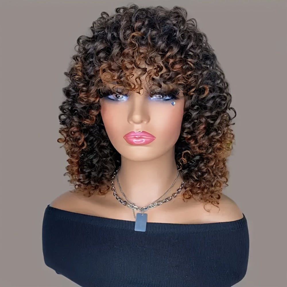 Synthetic Wig 14-Inch Deep-Wave Curly Bob with Bangs, Glueless Elastic-Band Cap for Daily Styling — image 8