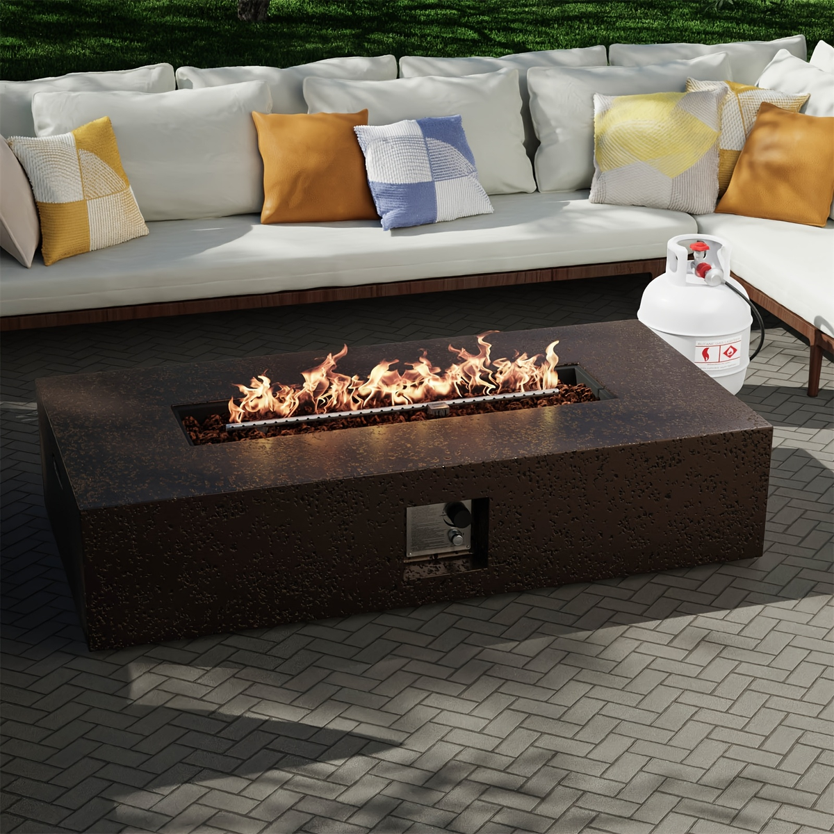 Gas Fire Pit Table Outdoor Propane Fire Pit 16" Round Patio Firepit Table 50000 BTU Electronic Ignition for Backyard Garden P