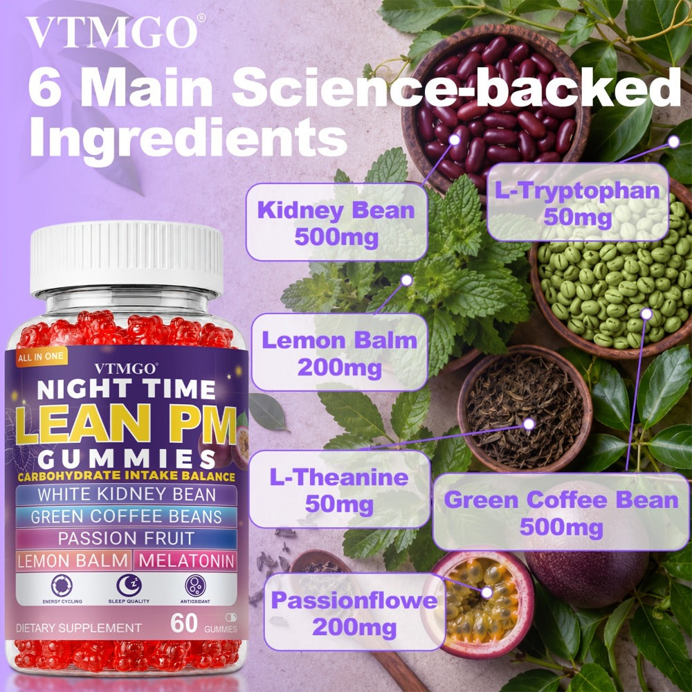 Sleep Gummies with Melatonin, Lemon Balm & Passionflower, Night Time Lean PM Formula, White Kidney Bean — image 10