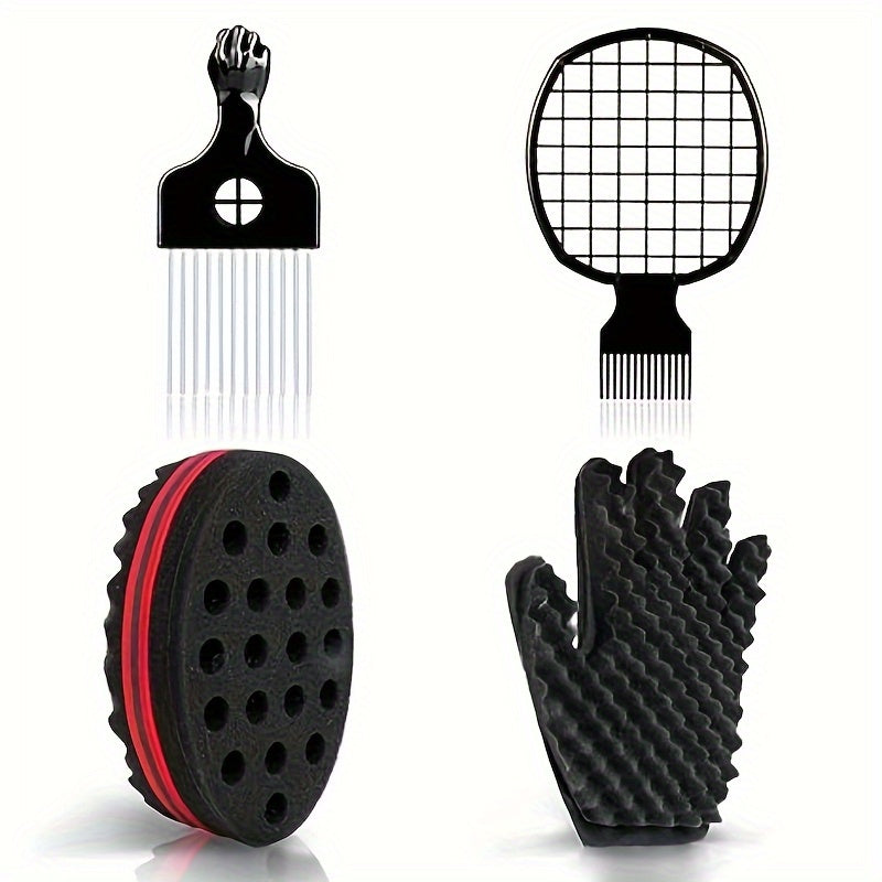 Hair Accessories Four-Piece Curling Sponge Kit with Styling Glove, Metal Pick and Twist Comb — image 8