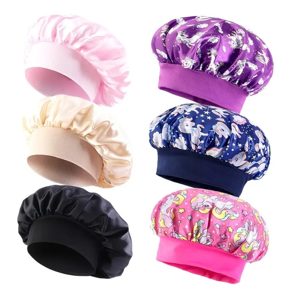 Shower Caps 6 Pack Unicorn Colorful Printed – Adjustable Elastic Reusable Waterproof Hair Cap Set for Women & Girls — image 3