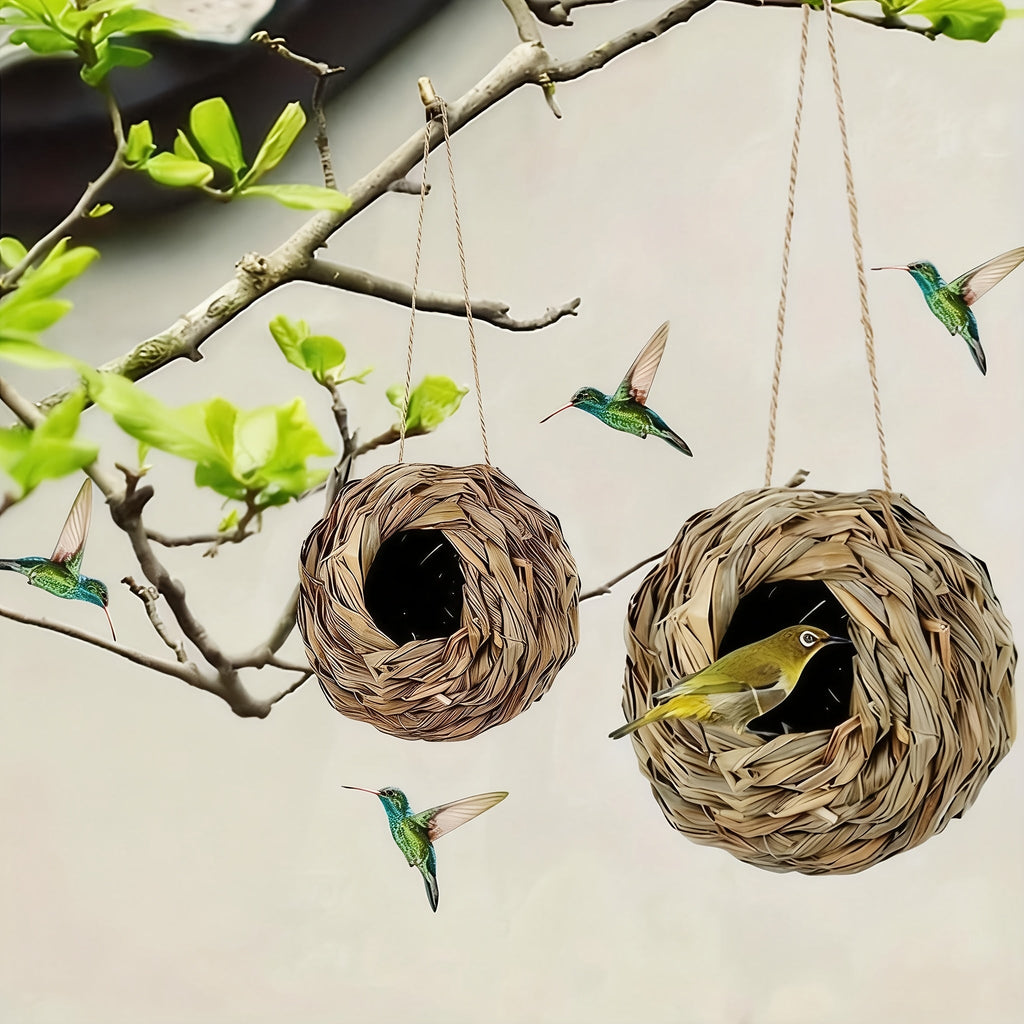 Hummingbird Nest House Handwoven Outdoor Garden Patio Bird Nest – Spherical Design Comfortable Nesting Shelter for Small Bird