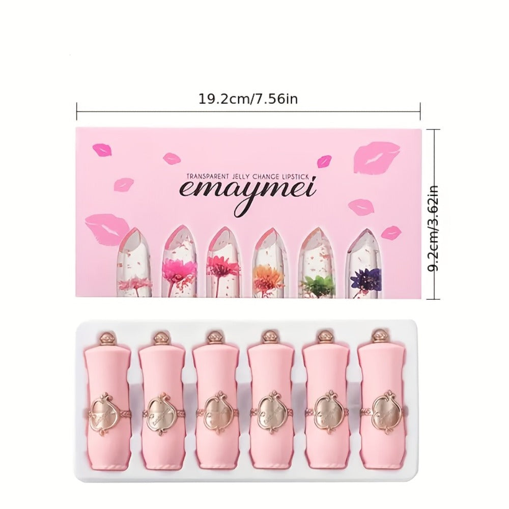 Lipstick Set, emaymei 6-Piece Transparent Flower-Core Jelly Collection in Ornate Pink Cases — image 6