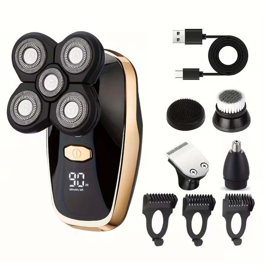 Electric Shaver 5-in-1 Grooming Kit with Nose Trimmer, Hair Clipper, Facial Brush, USB Charging and Display — image 4