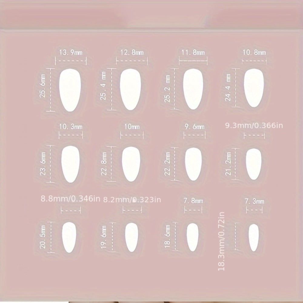 Press On Nails 144-Piece Short Almond Set with Pink Flowers, Rhinestones, Black French Tips and Glue — image 6