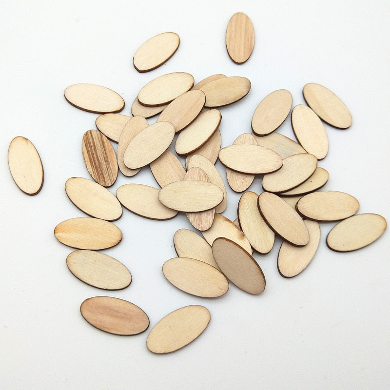 100pcs Elliptic Natural Wooden Chips Crafts For Handmade Card Diy Pattern Tag Scrapbooking Embellishment Wood Making