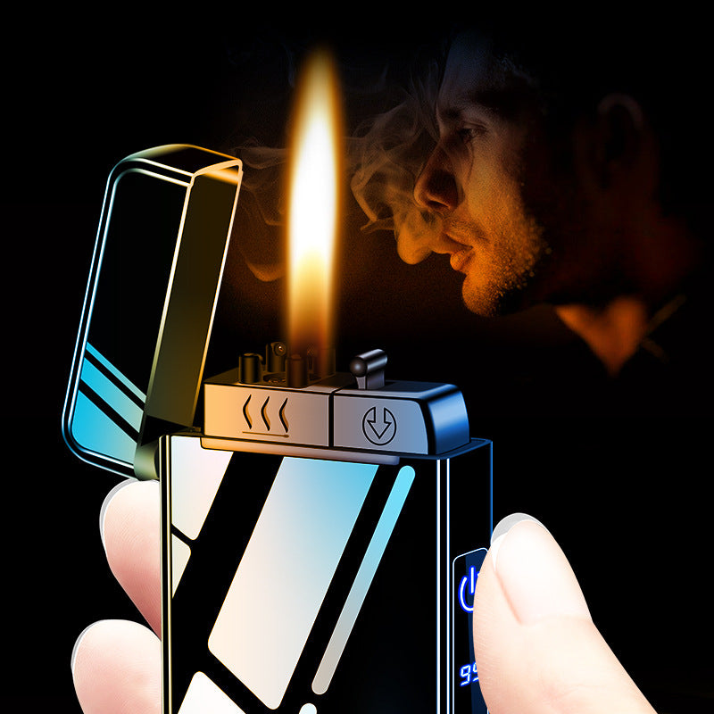 Gas electric triple fire metal windproof inflatable charging lighter personalized and creative trendy gift for boyfriend