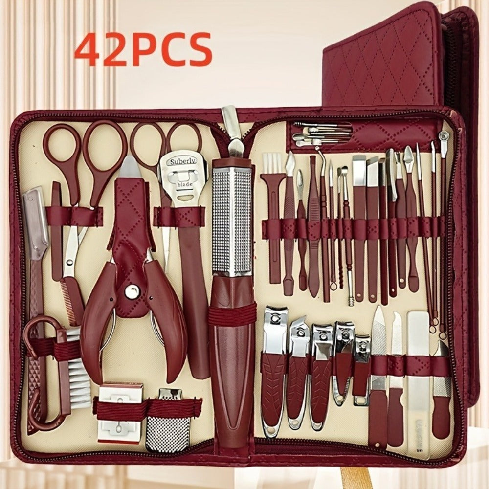 Professional Manicure Pedicure Kit 42 Piece Stainless Steel Nail Set with Portable Travel Case – Nail Scissors Cuticle Nipper