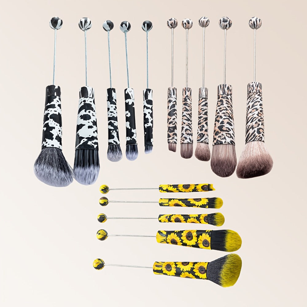 Makeup Brush Set, 15-Piece Bead-Ready Metal Handle Collection with Powder, Blush, Eyeshadow and Angled Brush Shapes — image 1