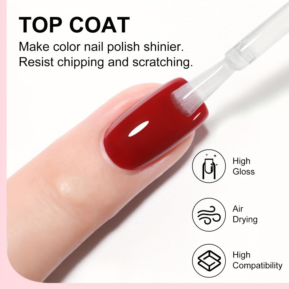 Nail Base Coat and Top Coat Kit – High Gloss Long-Lasting Air Dry Non-Gel Nail Care Set with Nutrient Oil & Drying Agent — im