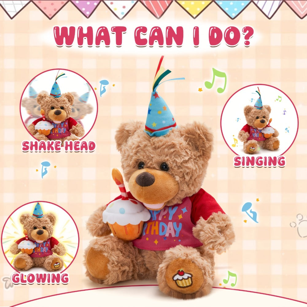 Singing Birthday Teddy Bear Plush Toy 13.5 Inch Interactive Stuffed Animal with the Listed Color, Size or Set Options for Eve