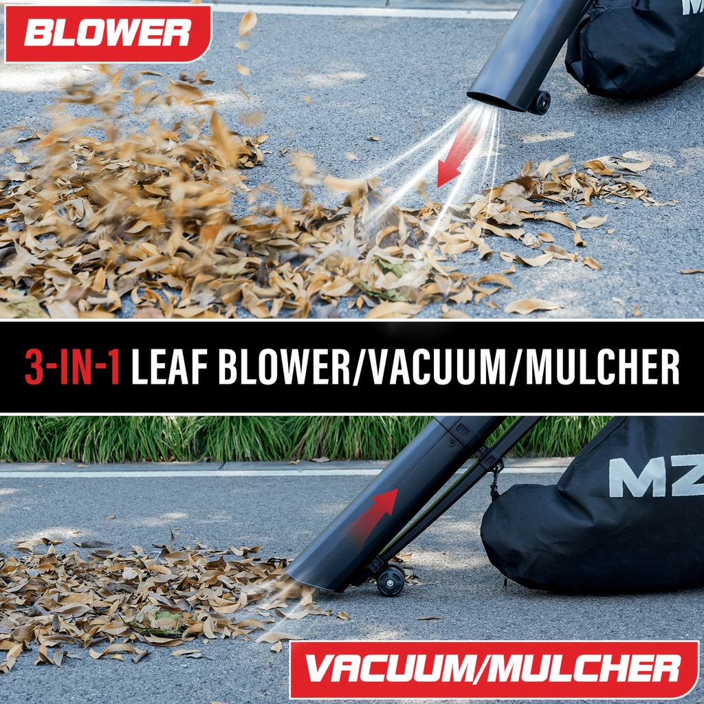 Leaf Blower Vacuum Mulcher 3-in-1 Electric Corded, 470CFM 180MPH Airflow, 13.21Gal Collection Bag — image 7