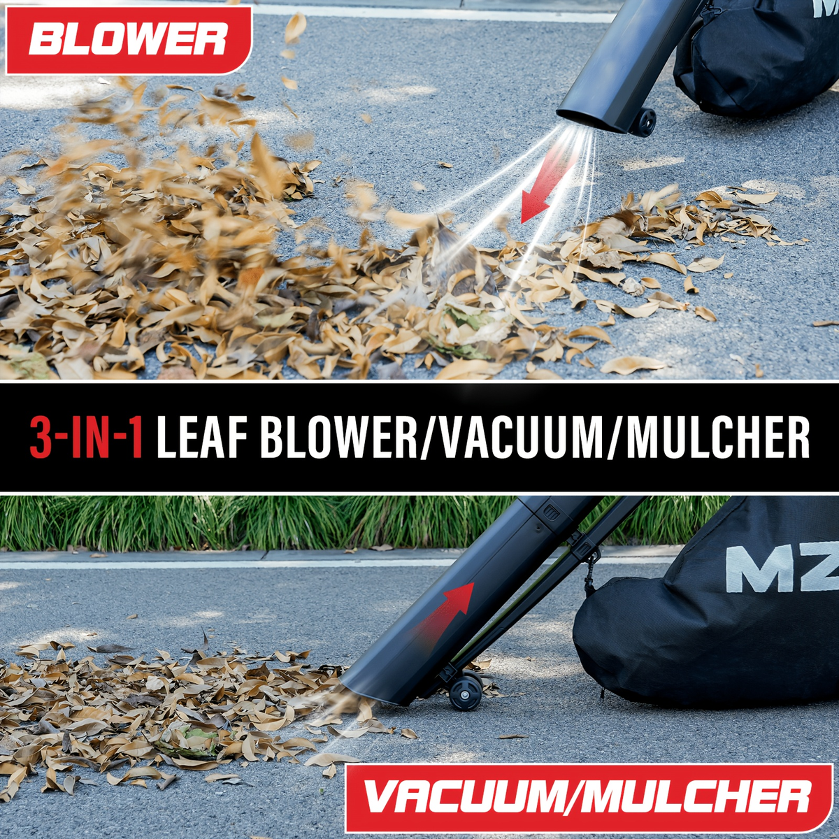 Leaf Blower Vacuum Mulcher 3-in-1 Electric Corded, 470CFM 180MPH Airflow, 13.21Gal Collection Bag — image 7
