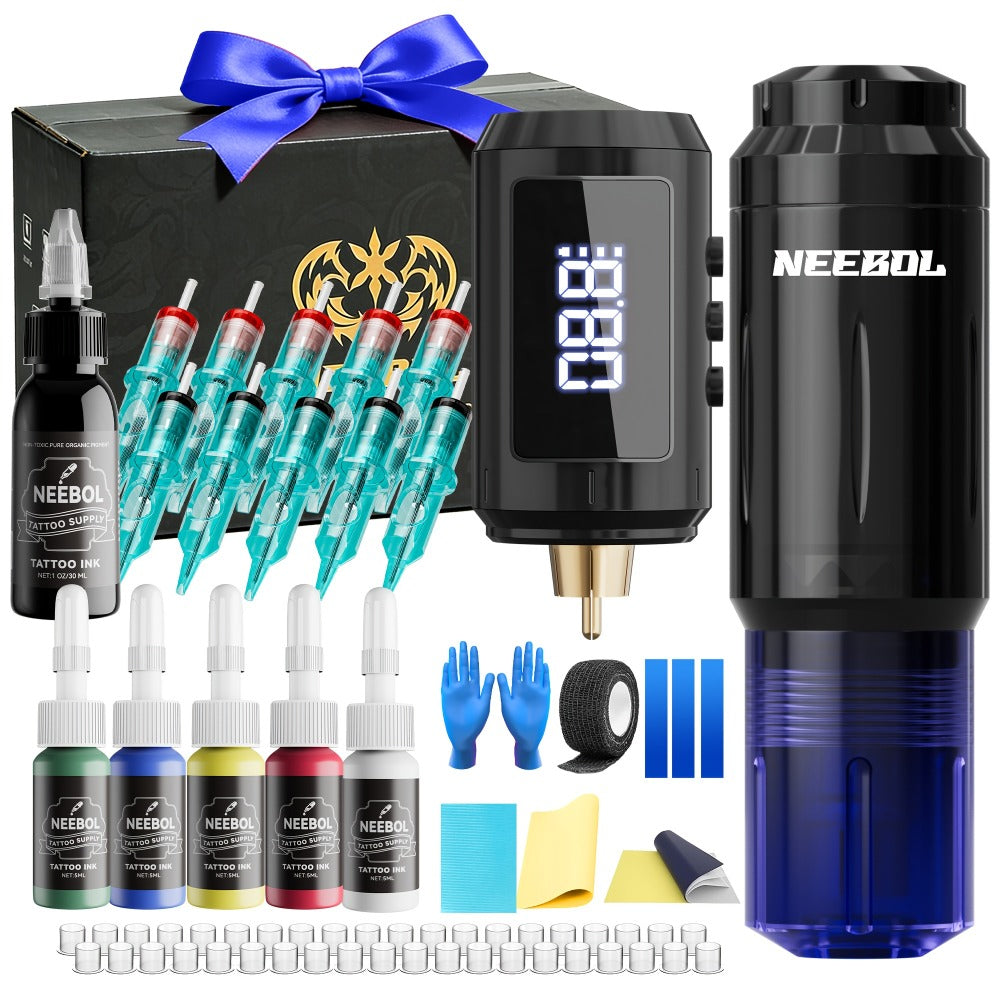 Tattoo Machine Kit Neebol A-07, A-07 Pro or B-08 Cordless Pen with 1600mAh Battery, 20 Cartridges and 8 Inks — image 3