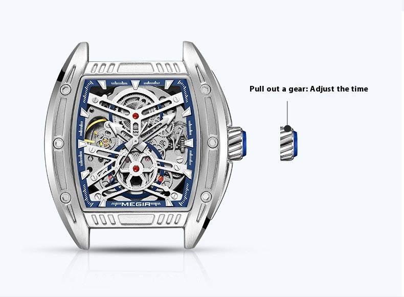 Men's Wine Barrel Type Mechanical Watch Silicone Tape