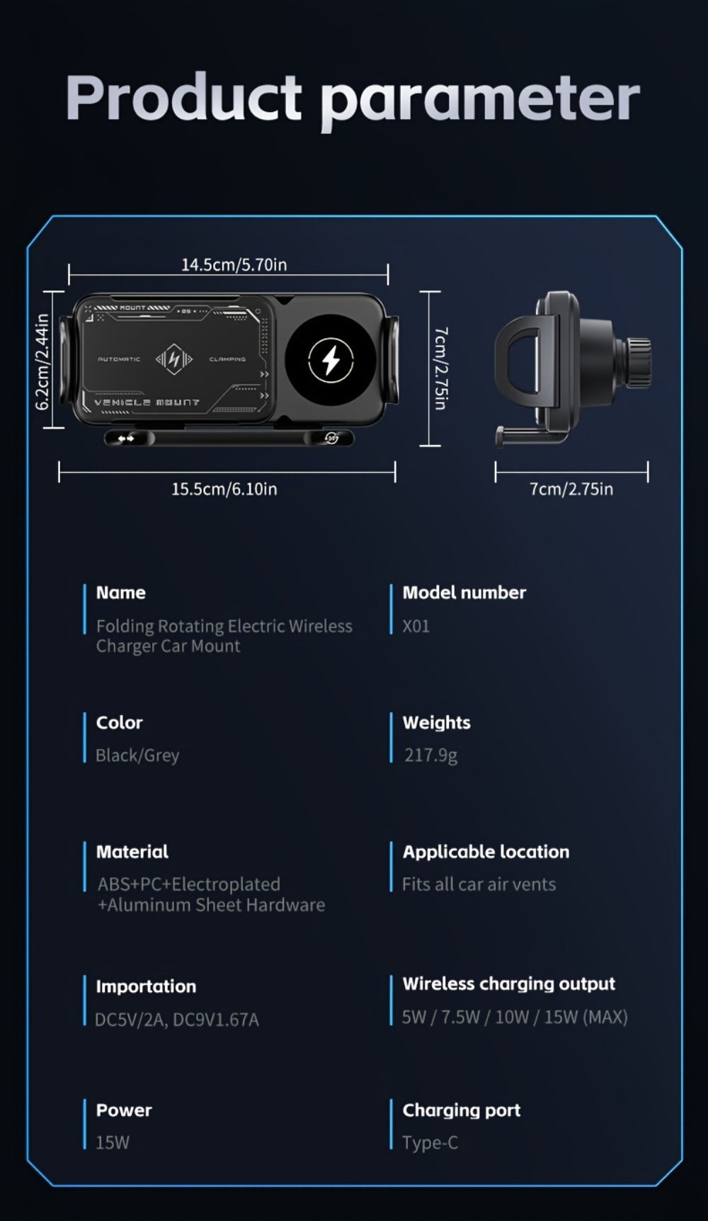 Dual-Coil Wireless Charging Car Mount with 15W Label, Fold-Screen Support and Three Configurations — image 21