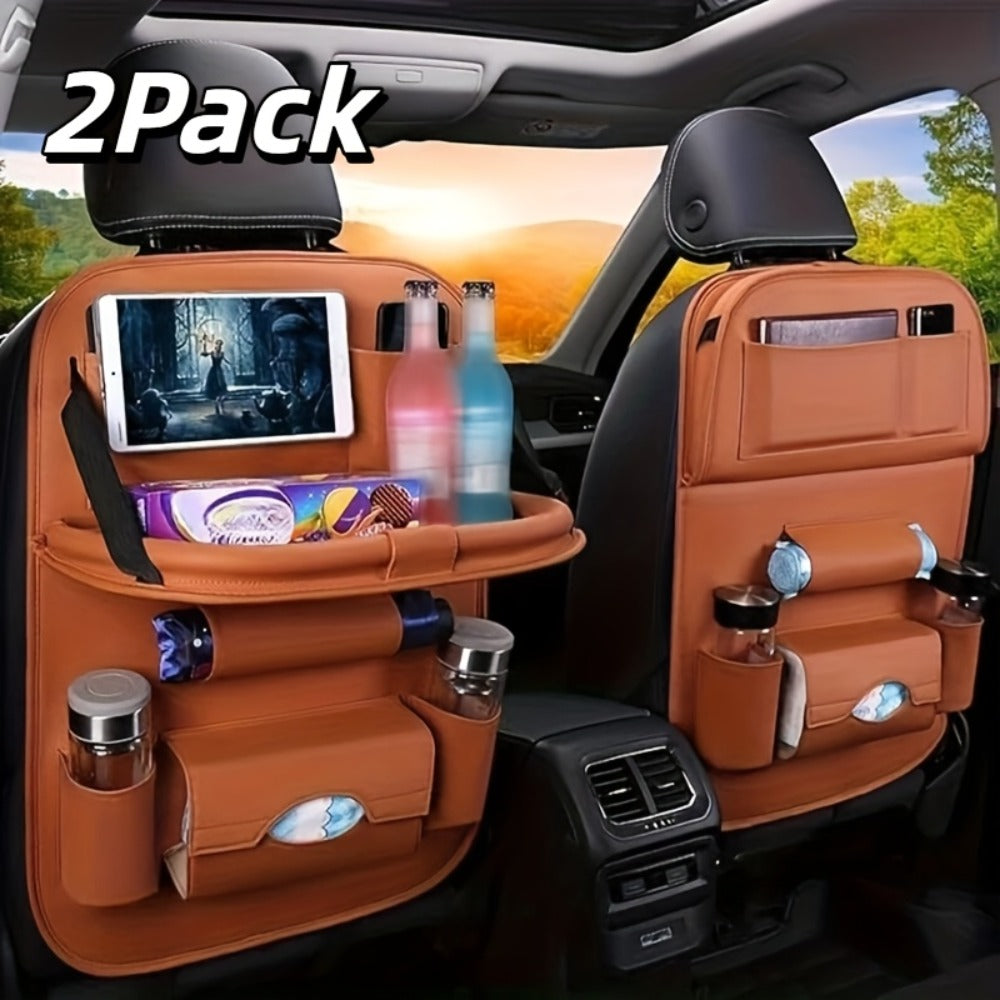 Car Rear Seat Organizer with Foldable Table, Footrest, Cup Holder, Tissue Box & Laptop Base – 2-Piece Premium Back Seat Stora