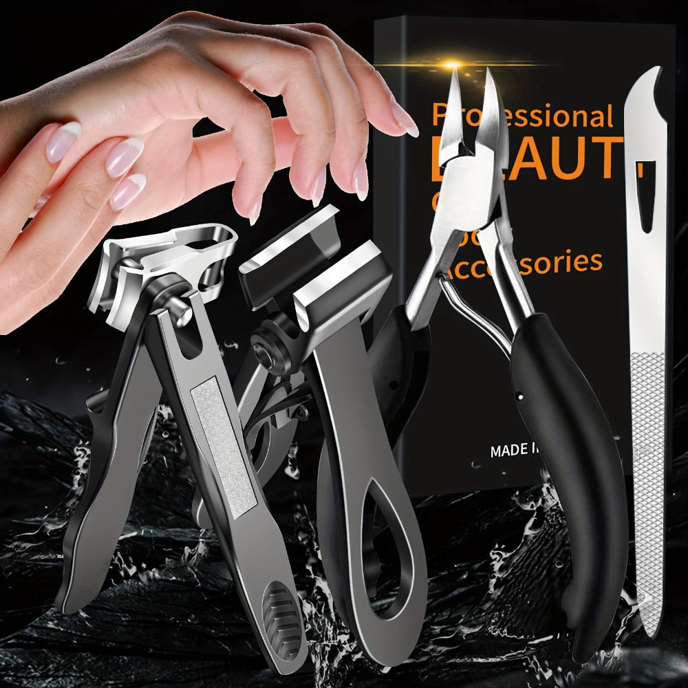 Heavy Duty Toenail Clippers Set 3 Piece for Thick Nails – Wide Jaw Stainless Steel Straight & Angled Nail Clipper with Nail F