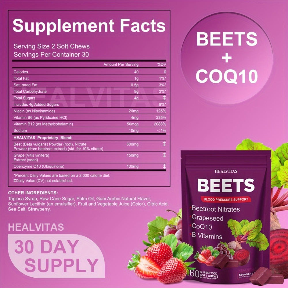 Beet Root Gummies for Blood Pressure & Heart Health with CoQ10 Vitamin B12 B6 Grapeseed Extract — image 11