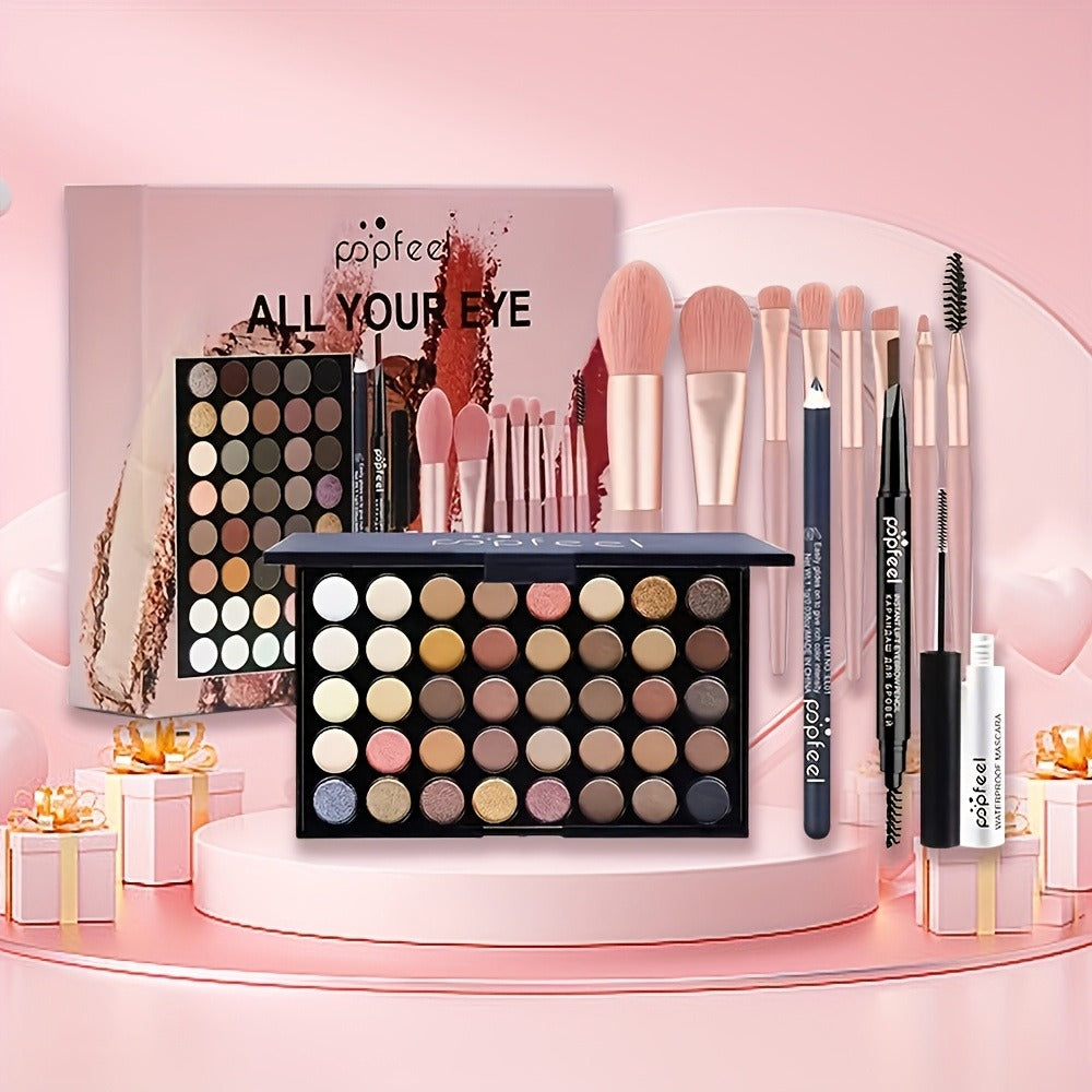 Squalane Eye Makeup Kit 40 Shades – Berry Pink Purple Shimmer Eyeshadow Palette with Mascara, Eyeliner, Brow Pen & Brush — im