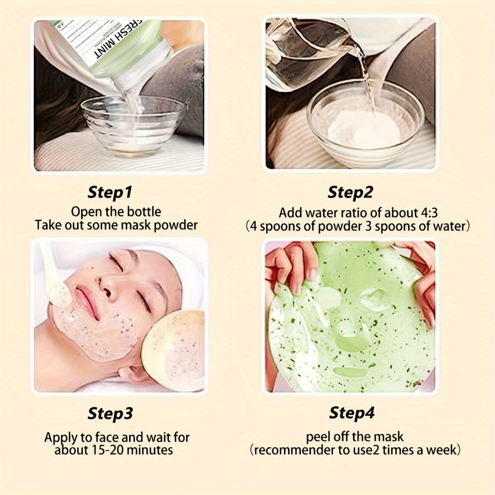 Face Mask, Fresh Mint Crystal Jelly Powder 12.3 fl oz Jar with 15g-to-40ml Mixing Directions for Peel-Off Use — image 4