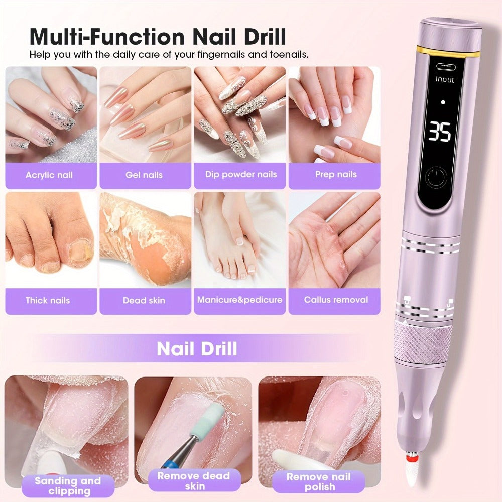 Cordless Nail Drill Kit 35000RPM Rechargeable Wireless Electric E-File, 108 Bits Professional Nail Drill — image 8
