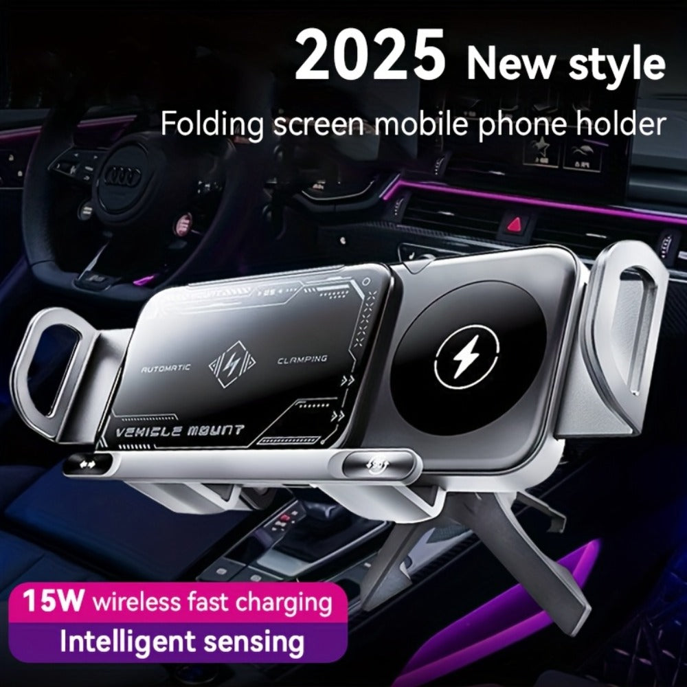 Dual-Coil Wireless Charging Car Mount with 15W Label, Fold-Screen Support and Three Configurations — image 1