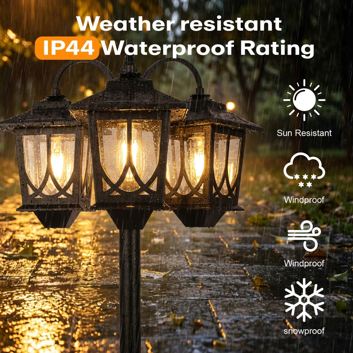 Three-Head Solar Lamp Post, Up to 73 Inches with Four Height Settings and 3000K Light Label — image 4