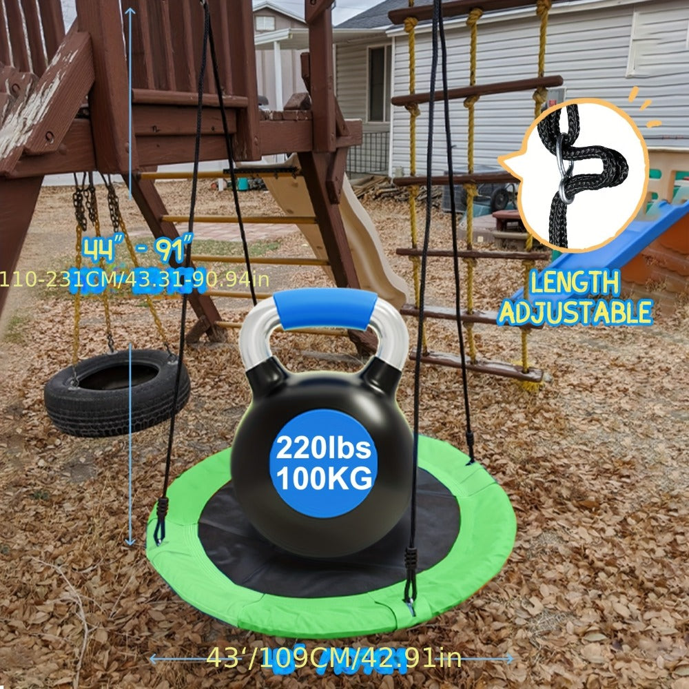 43 Inch Saucer Swing for Kids Outdoor, 360° Spinning Nest Swing with Swivel, Adjustable Ropes & Hanging Straps for Tree or Sw