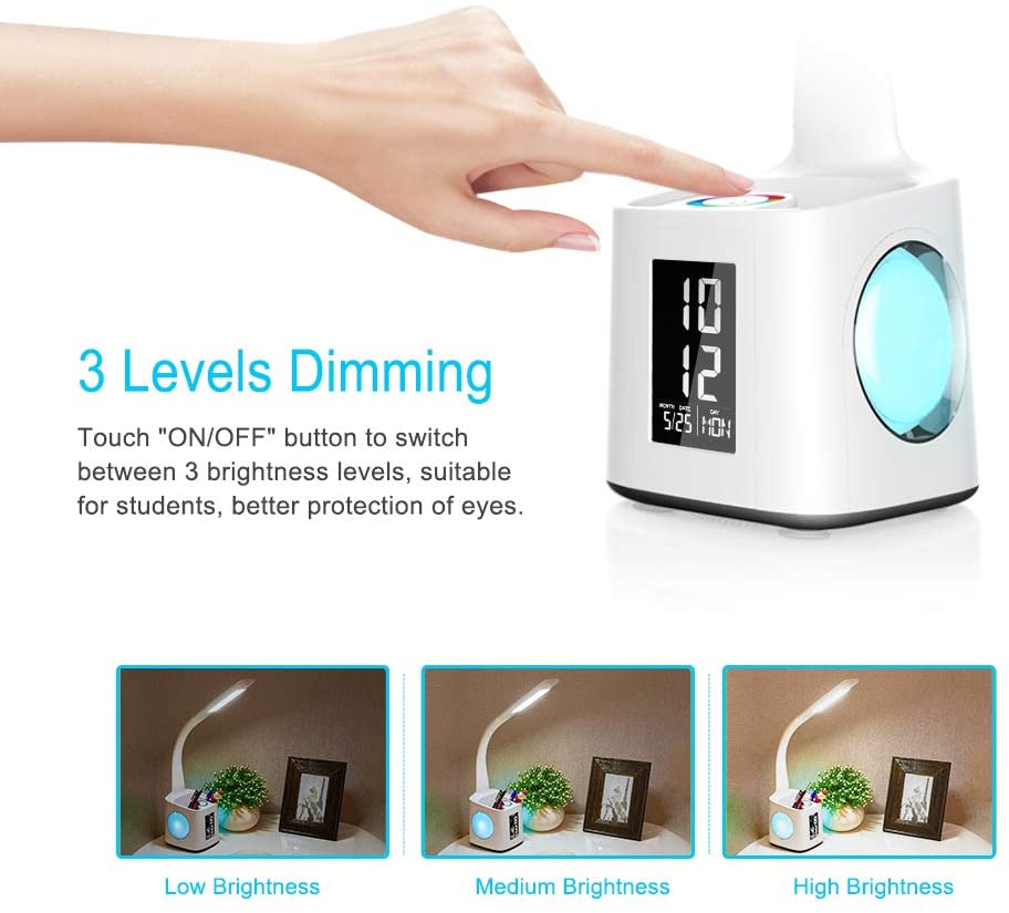 Study LED Desk Lamp USB Charging Port&Screen&Calendar&Colors Night Light Kids Dimmable Table Lamp With Pen Hold