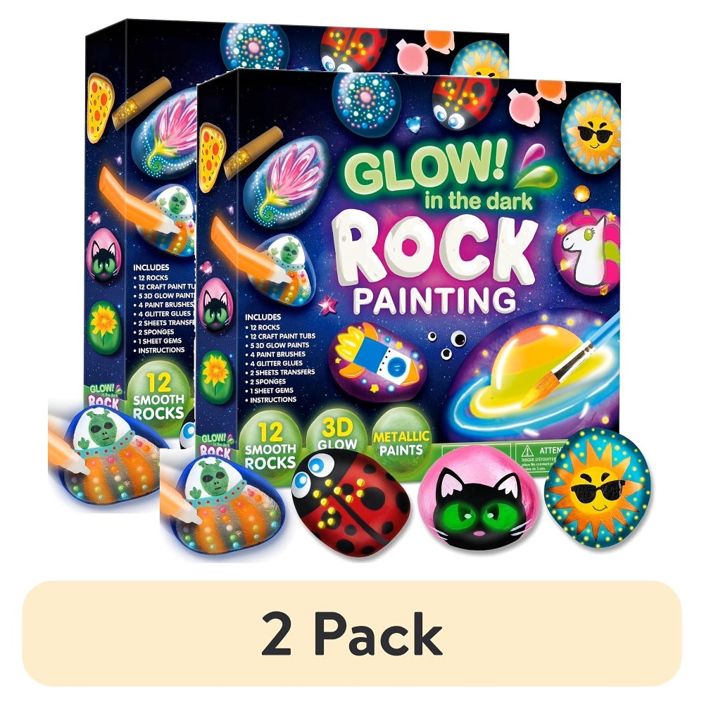 Glow Rock Painting Craft Kit with 10 Rocks, Paints, Brushes, Gems and Stickers in One- or Two-Pack Options — image 3