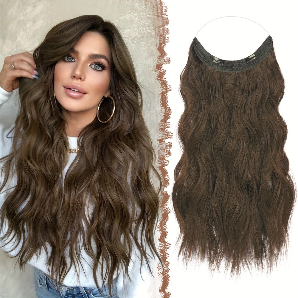 Hair Extensions Wavy 18-Inch Synthetic Halo Weft with Clear Wire, Two Clips and Ten Color Options — image 12