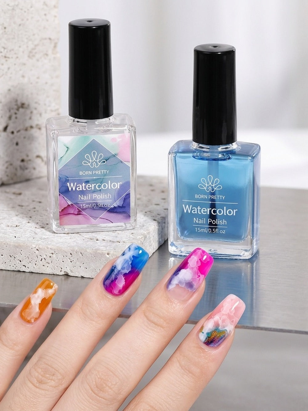 Gel Nail Polish Blooming White Watercolor Gel with Gradient Flower and Marble Effects for UV/LED Soak-Off Nail Art — image 6
