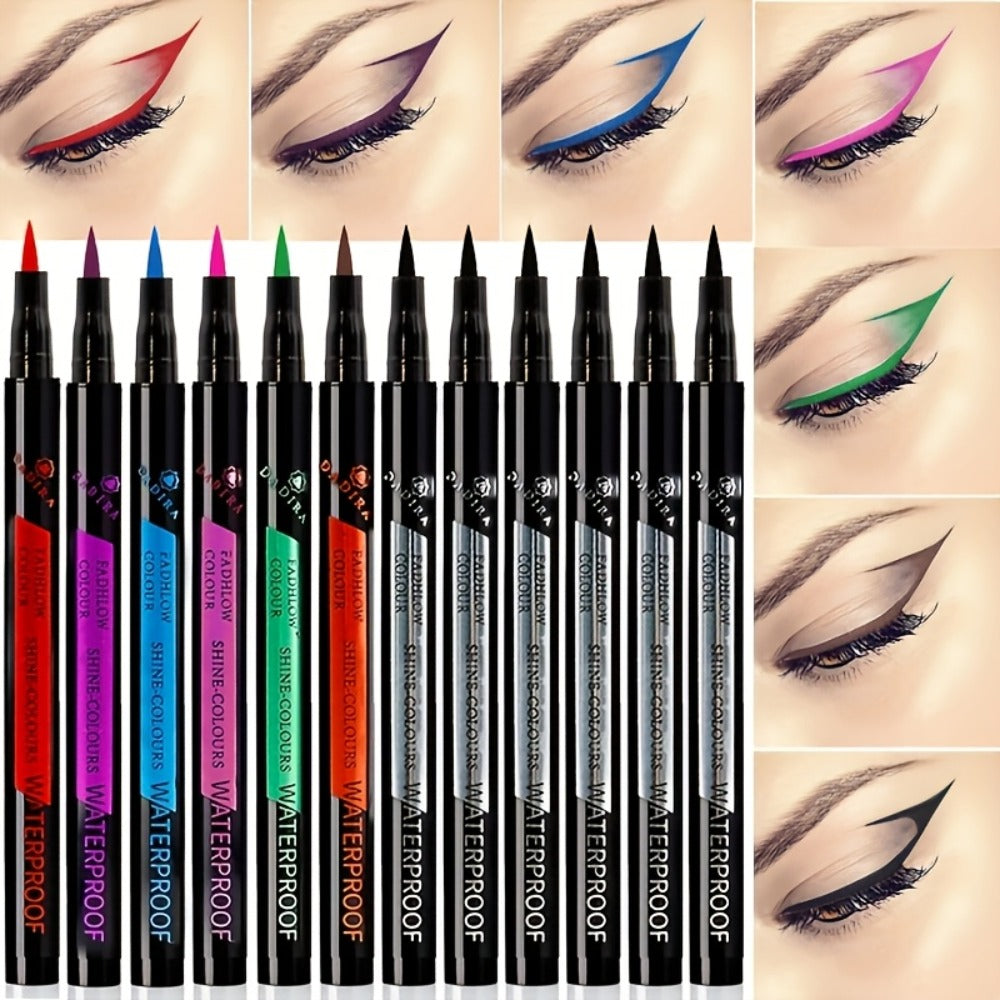 Fine-Tip Liquid Eyeliner Pen Set with Twelve Black and Bright Color Pens for Graphic Eye Looks — image 7