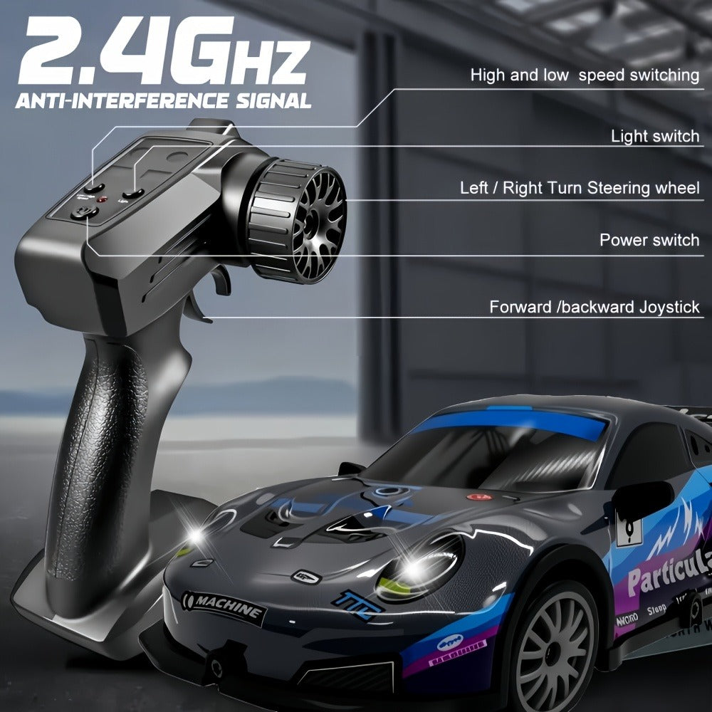 Alloy RC Drift Car 1:24 Scale 4WD 28KM/H with Drift Tires LED Lights Barricades & 2 Batteries — image 7