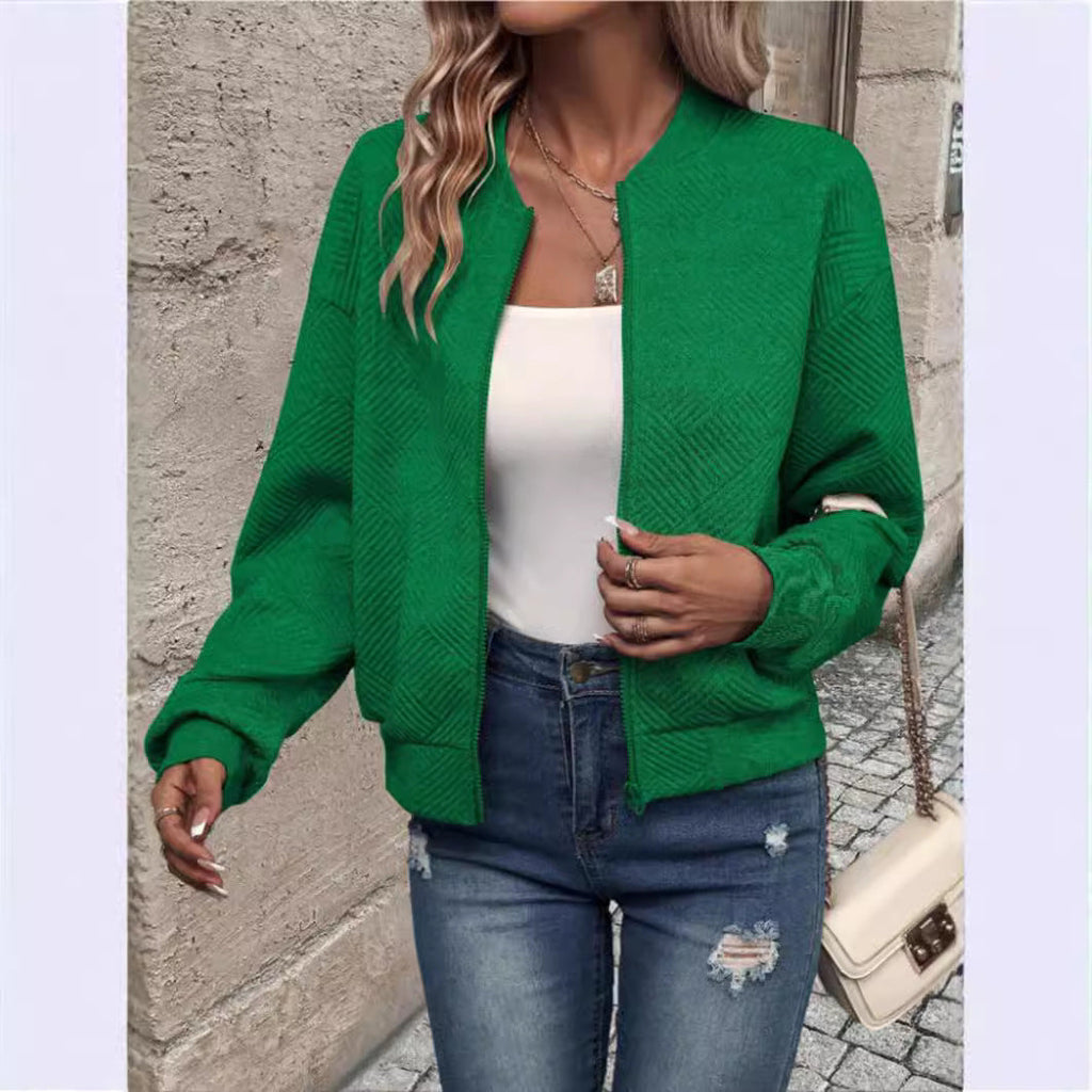 Solid Color Zipper Jacket Coat For Women