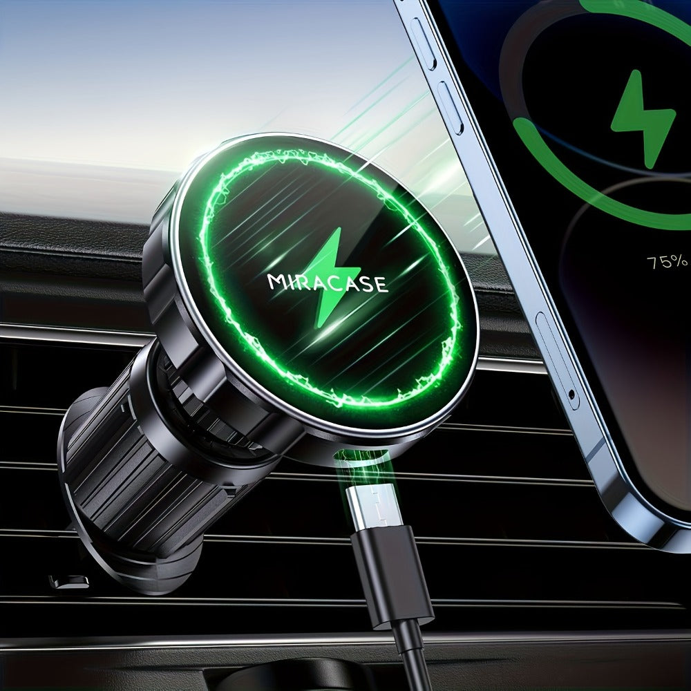 15W Magnetic Wireless Car Charger – Air Vent Mount with N52 Strong Magnet, Fast Charging for iPhone 17 Pro Max / 16 / 15 / 14