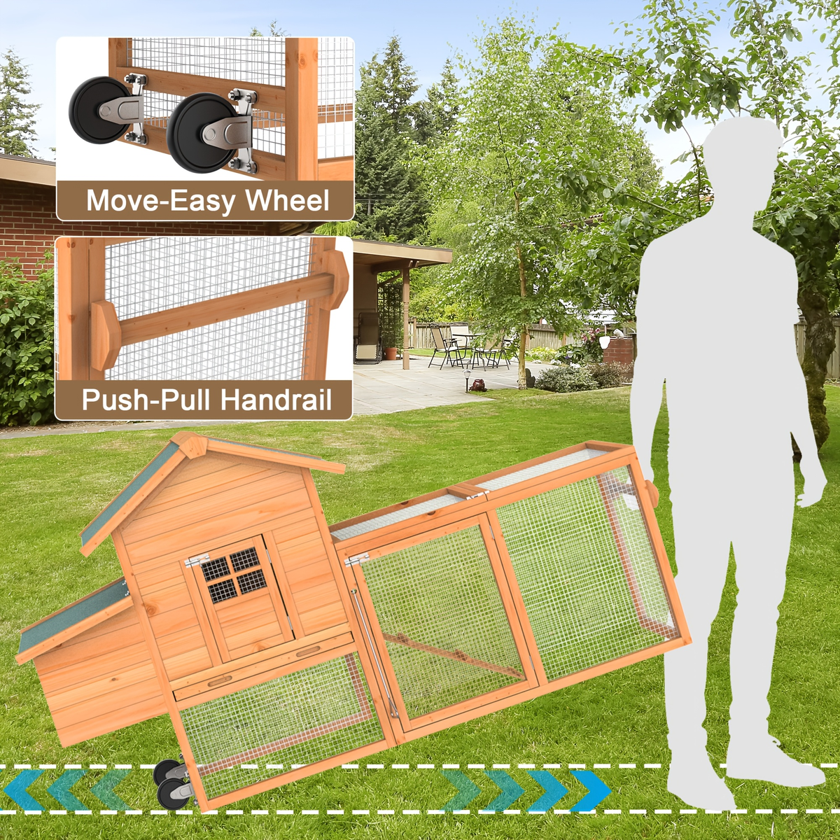 Portable Wooden Chicken Coop with Wheels, Nest Box and Wood Roof or Sunshine Board Run Option — image 15