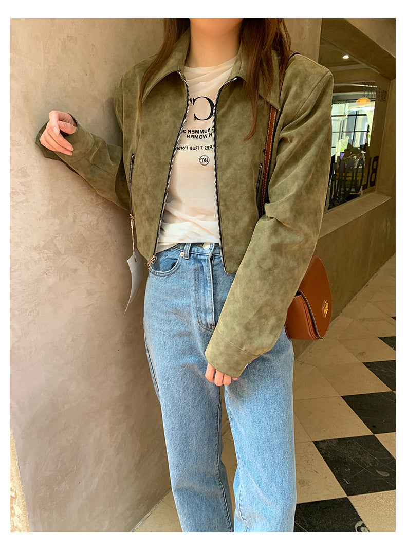 Retro Commuter Lazy Short Suede Fabric Jacket Coat For Women