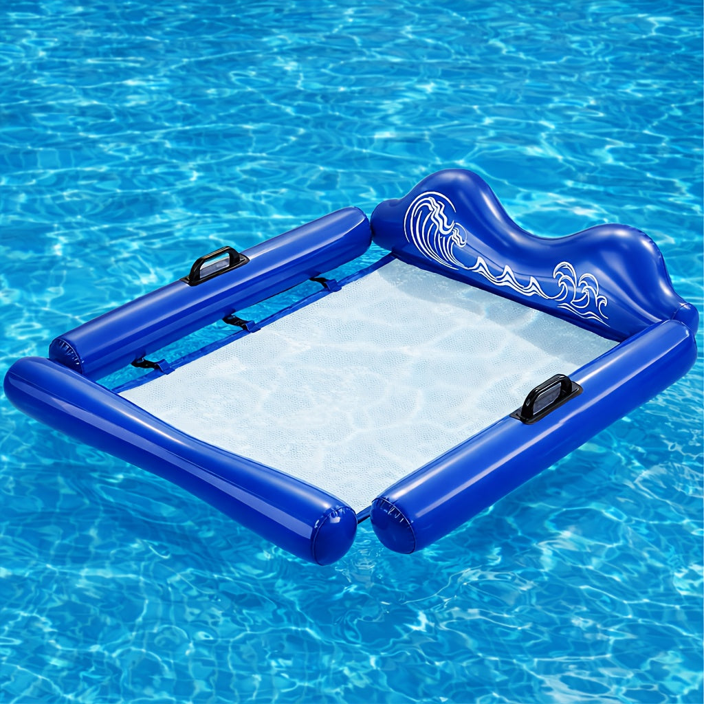 Blue Rectangular Pool Hammock with Mesh Center, Inflatable Headrest, Side Rails and Four Carry Handles — image 7