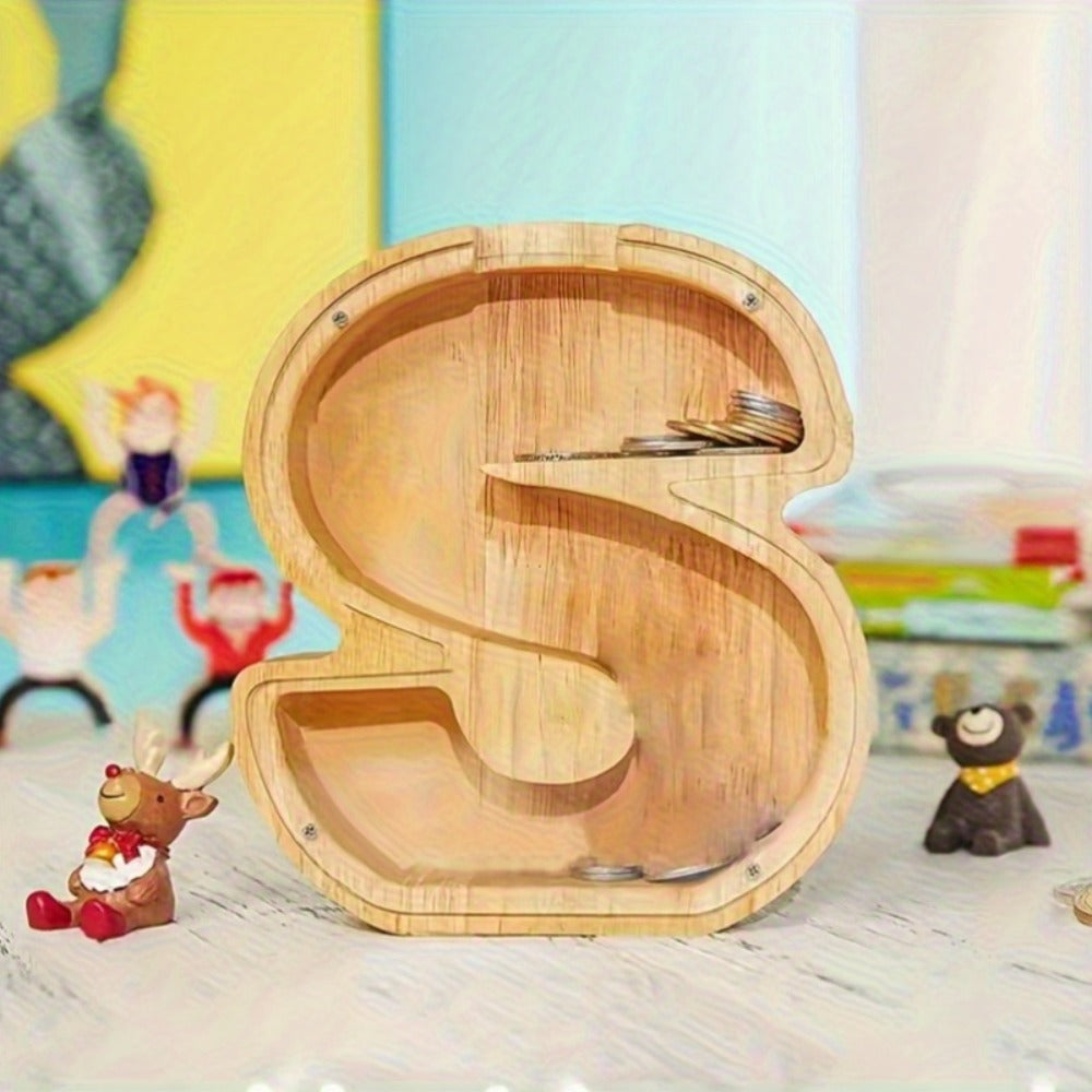 Personalized Wooden Piggy Bank for Kids – A-Z Alphabet Letter Initial Coin & Bill Savings Bank for Boys & Girls — image 3