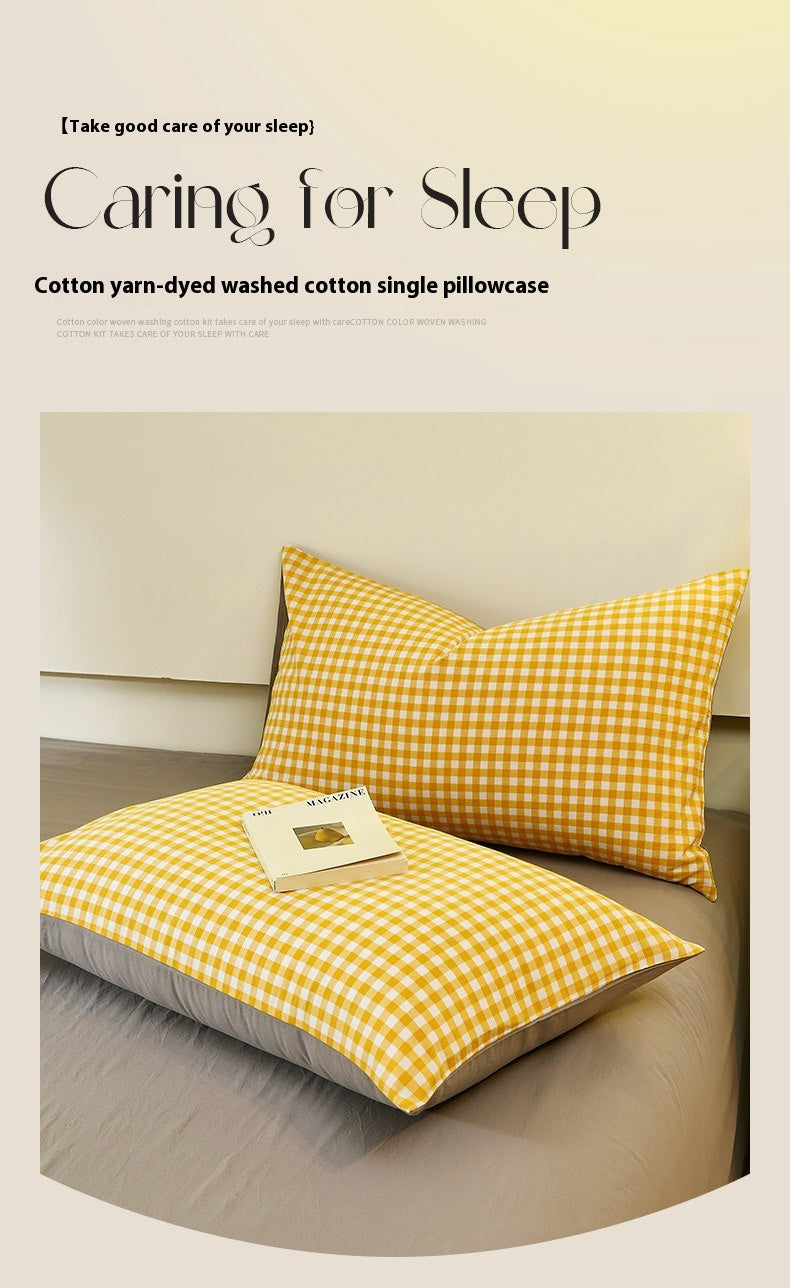 Washed Cotton Pillowcase Yarn-dyed Double-piece Types A And B Single Pillowcase