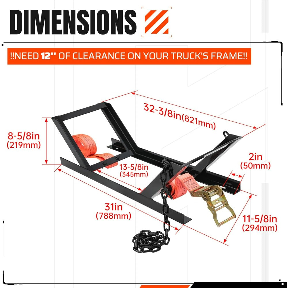 Semi Truck Spare Tire Carrier Rack Adjustable Steel Holder with Anti-Sway Chain & Ratchet Strap for Class 8 Semi-Trailers Ken