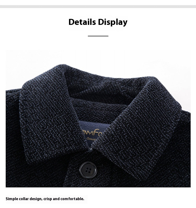 Temperament Lapel With Velvet Men's Woolen Coat