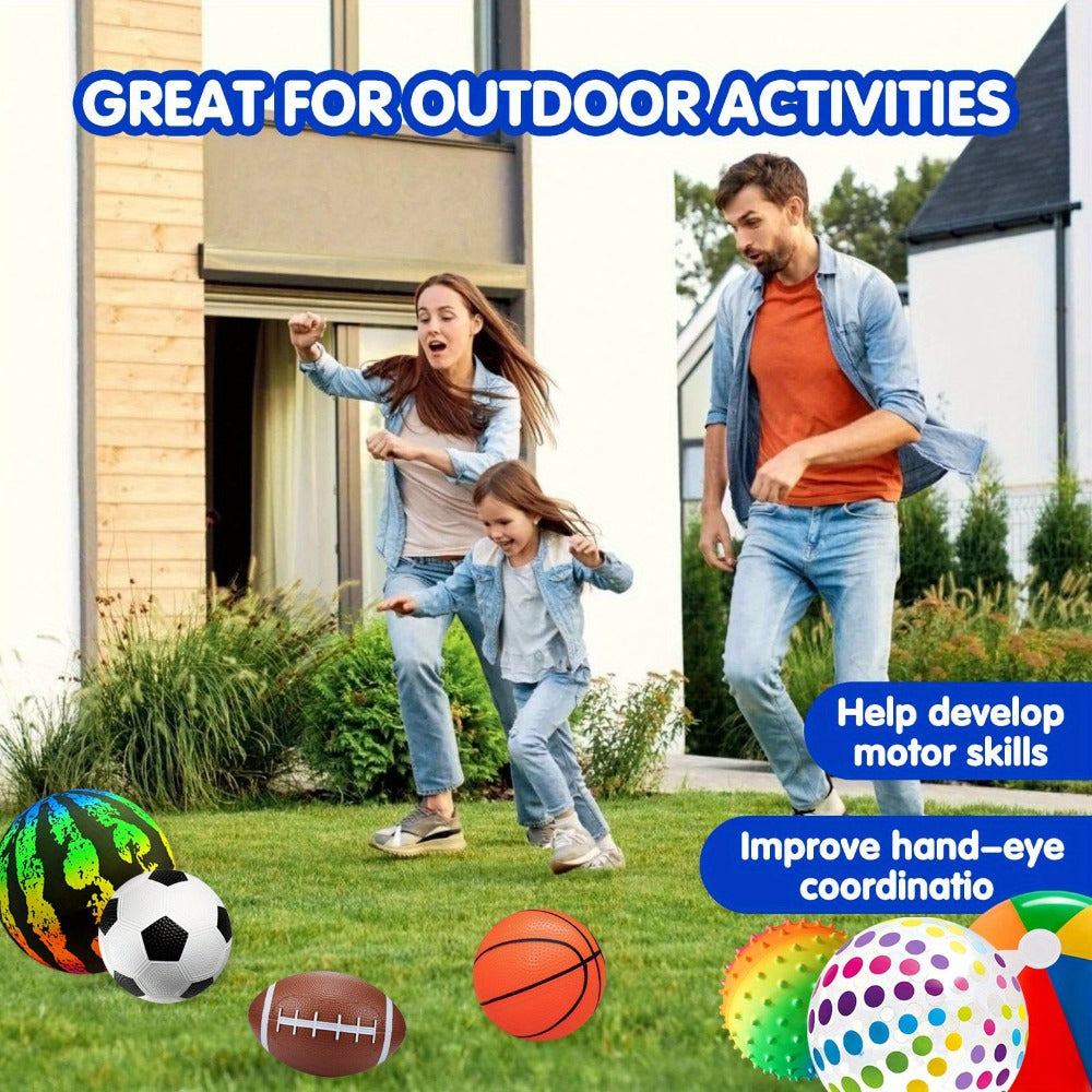 Kids Playground Ball Set 7-Pack with Air Pump, 10.6 Inch Outdoor Ball Plus 6-Inch Basketball Football Rugby — image 21