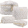 Makeup Bag Four-Piece Quilted Cotton Floral Pouch Set in Five Styles for Travel, Vanity and Everyday Beauty Storage — image 1